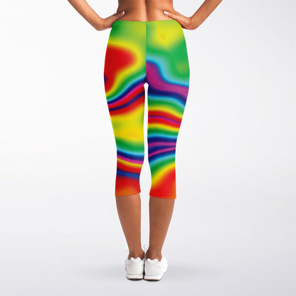 Rainbow Psychedelic Print Women's Capri Leggings