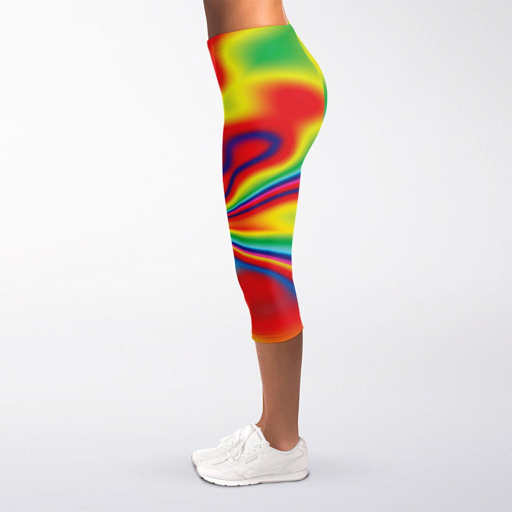 Rainbow Psychedelic Print Women's Capri Leggings