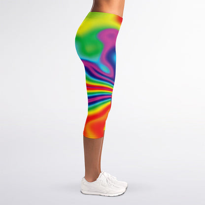 Rainbow Psychedelic Print Women's Capri Leggings