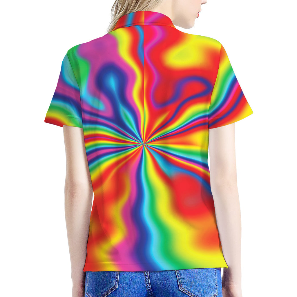 Rainbow Psychedelic Print Women's Polo Shirt