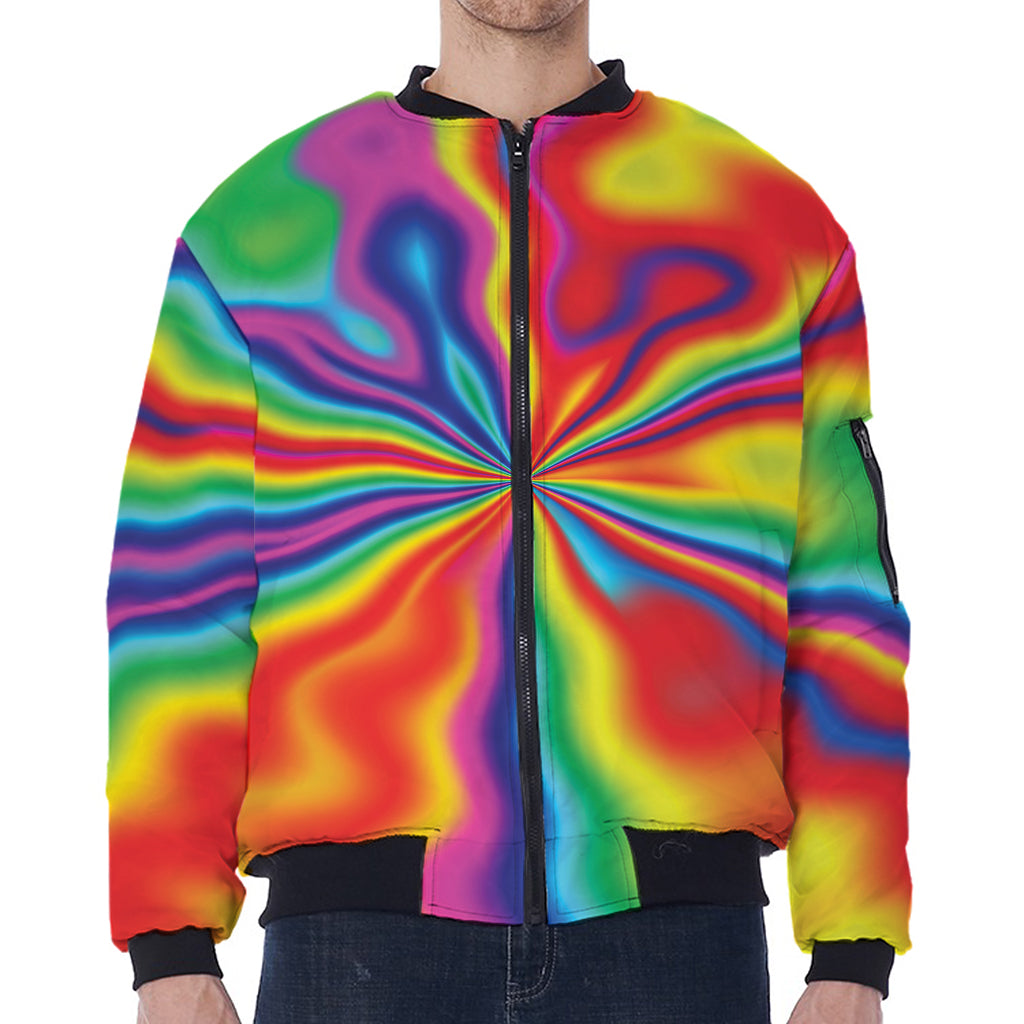 Rainbow Psychedelic Print Zip Sleeve Bomber Jacket