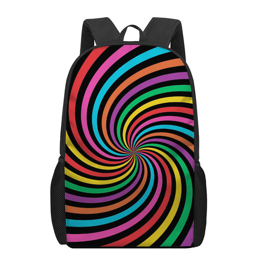 Rainbow Psychedelic Swirl Print 17 Inch Backpack