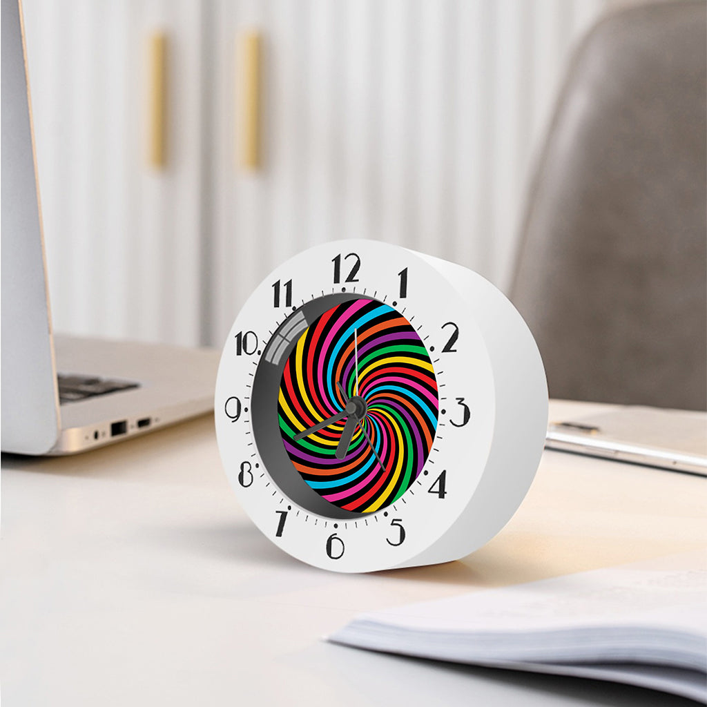 Rainbow Psychedelic Swirl Print Alarm Clock