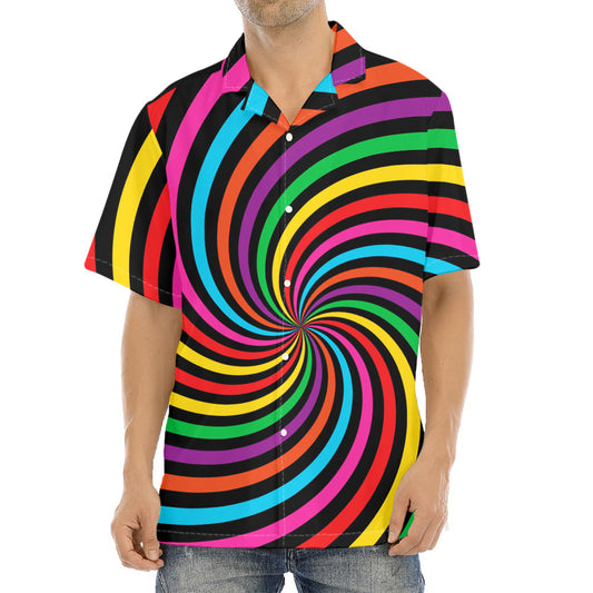 Rainbow Psychedelic Swirl Print Aloha Shirt