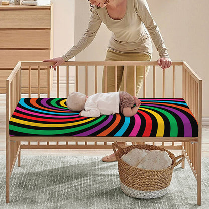 Rainbow Psychedelic Swirl Print Baby Crib Sheet