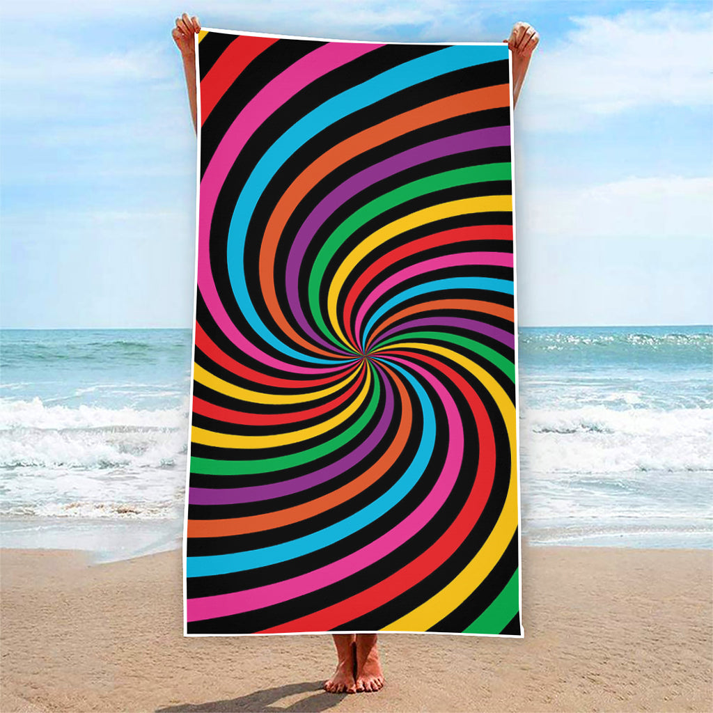 Rainbow Psychedelic Swirl Print Beach Towel