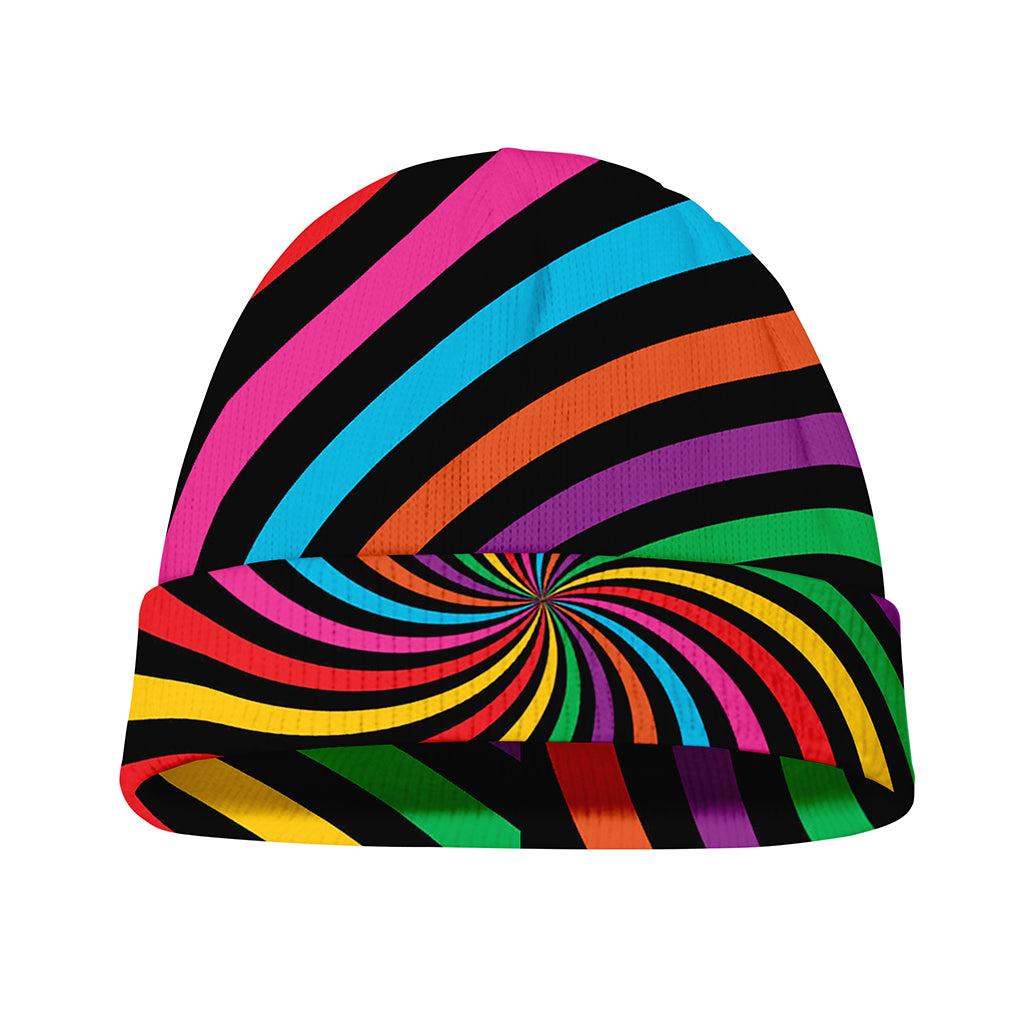 Rainbow Psychedelic Swirl Print Beanie