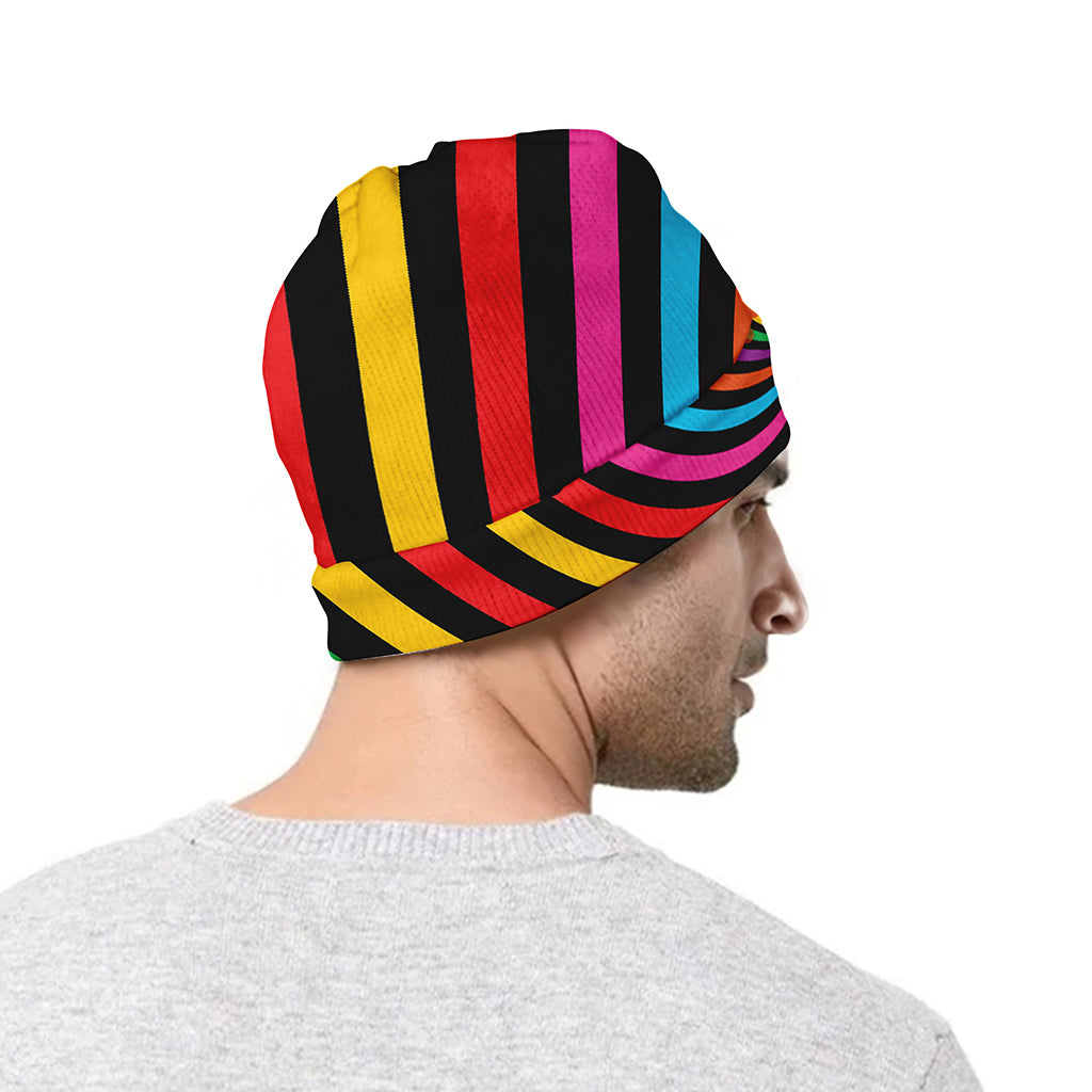 Rainbow Psychedelic Swirl Print Beanie