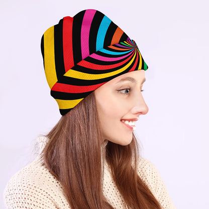 Rainbow Psychedelic Swirl Print Beanie