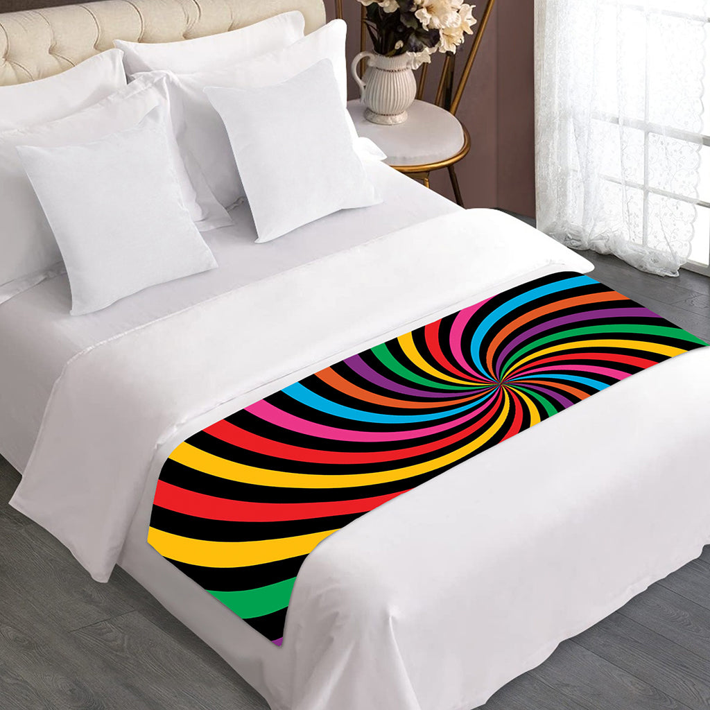 Rainbow Psychedelic Swirl Print Bed Runner