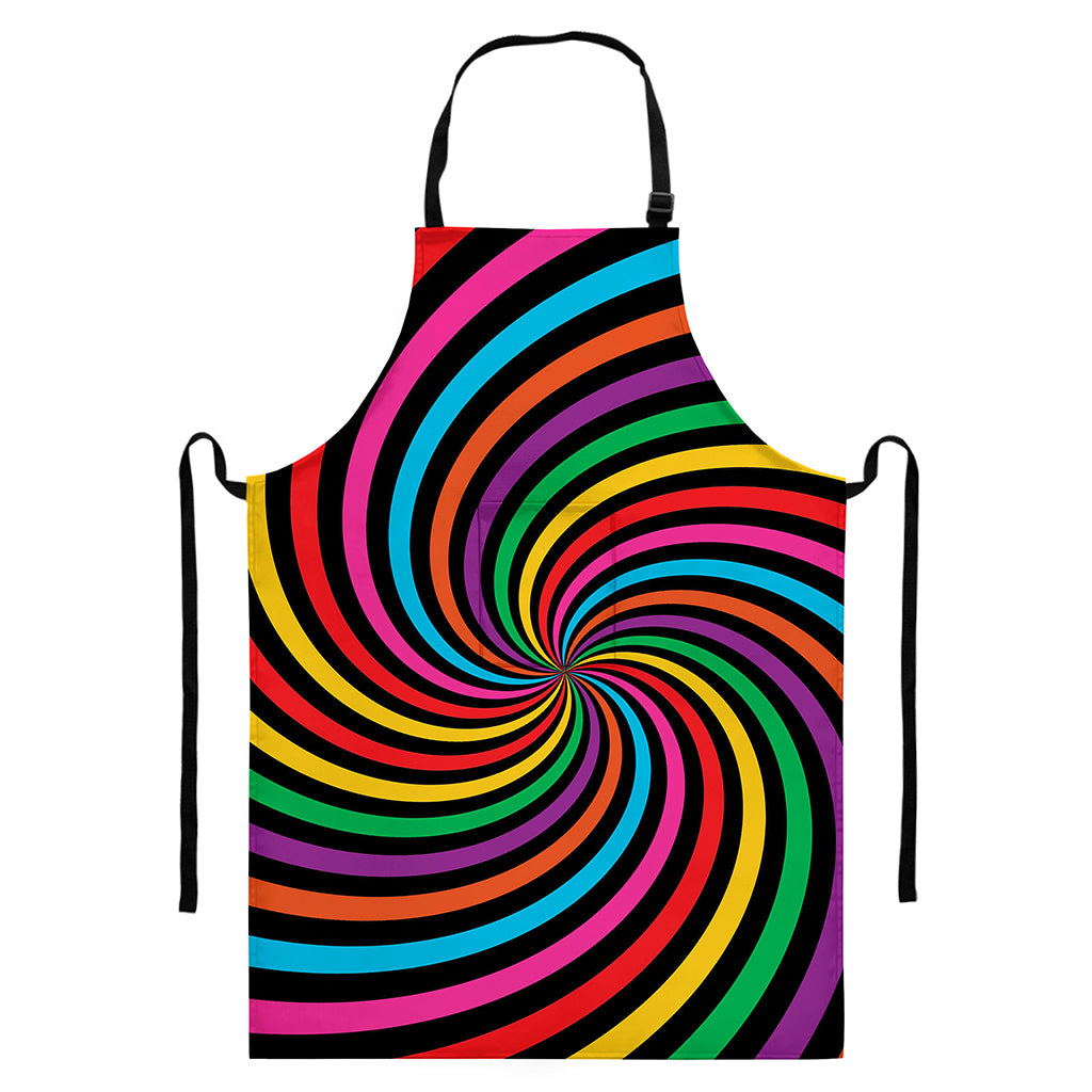 Rainbow Psychedelic Swirl Print Bib Apron With Pocket