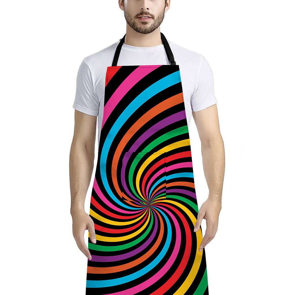 Rainbow Psychedelic Swirl Print Bib Apron With Pocket