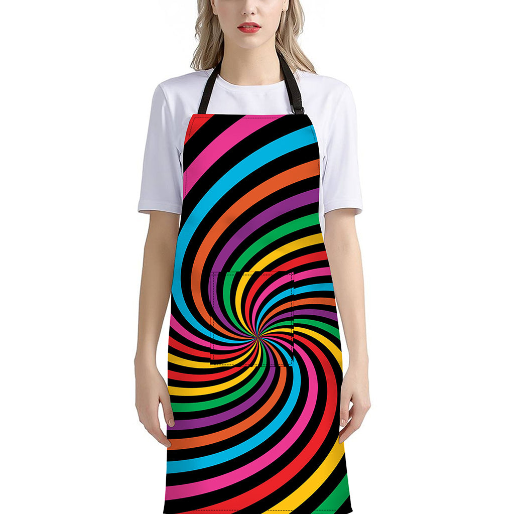 Rainbow Psychedelic Swirl Print Bib Apron With Pocket