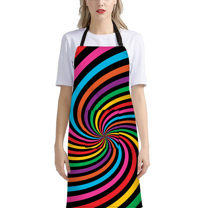 Rainbow Psychedelic Swirl Print Bib Apron With Pocket