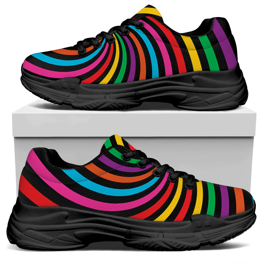 Rainbow Psychedelic Swirl Print Black Chunky Shoes