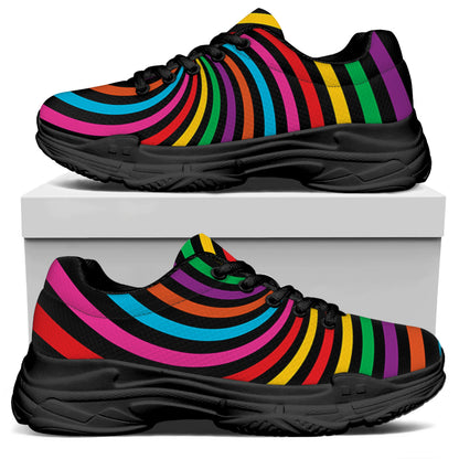 Rainbow Psychedelic Swirl Print Black Chunky Shoes