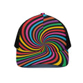 Rainbow Psychedelic Swirl Print Black Mesh Trucker Hat