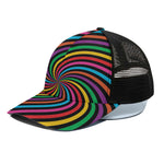 Rainbow Psychedelic Swirl Print Black Mesh Trucker Cap