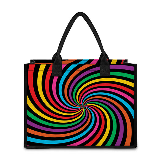 Rainbow Psychedelic Swirl Print Canvas Tote Bag