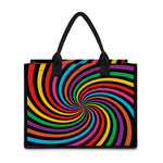 Rainbow Psychedelic Swirl Print Canvas Tote Bag