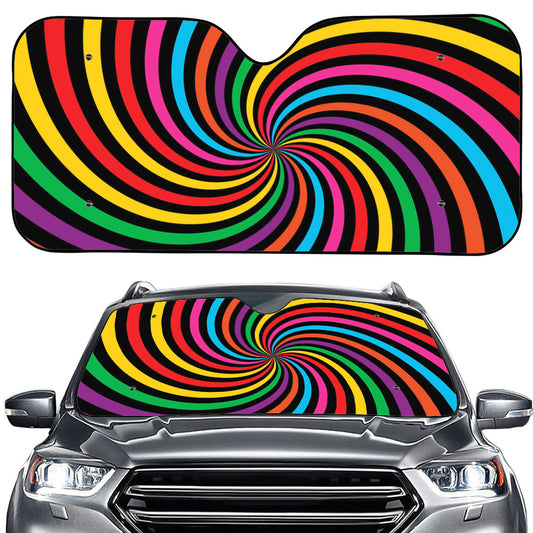 Rainbow Psychedelic Swirl Print Car Windshield Sun Shade