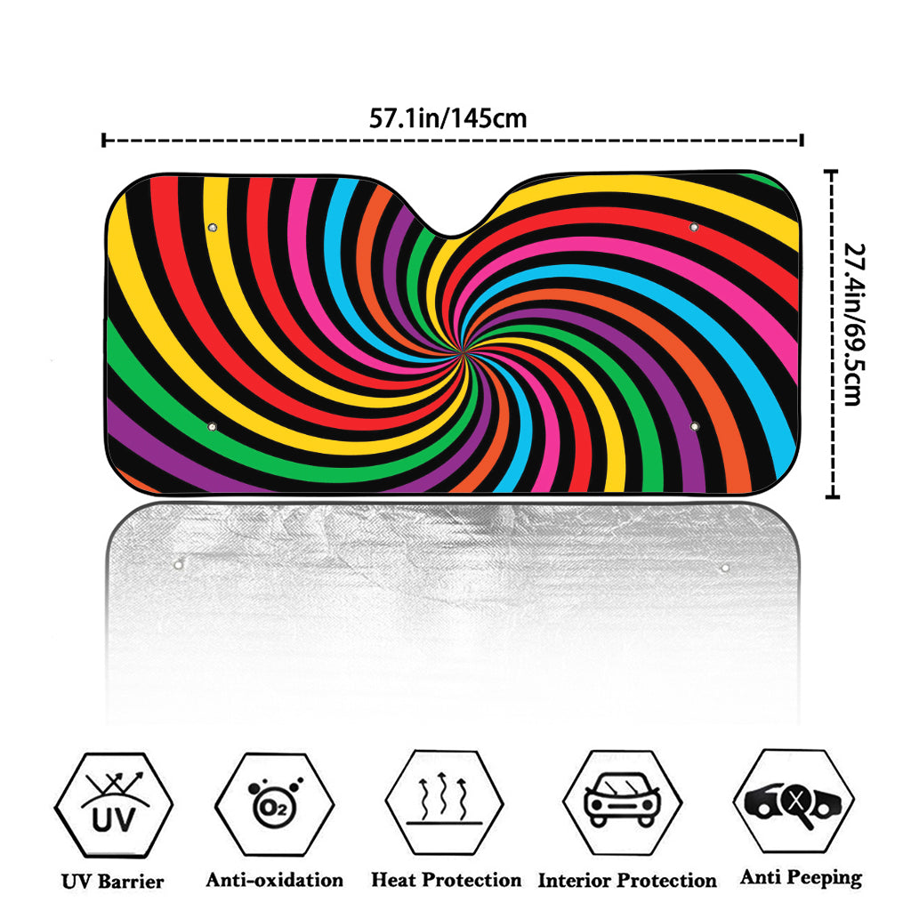 Rainbow Psychedelic Swirl Print Car Windshield Sun Shade