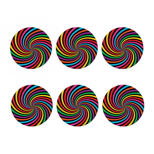 Rainbow Psychedelic Swirl Print Coaster Set