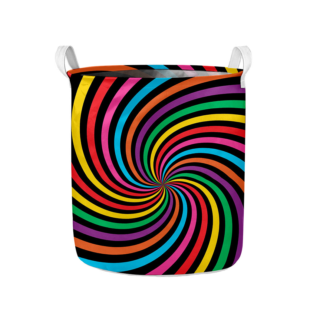 Rainbow Psychedelic Swirl Print Collapsible Laundry Basket