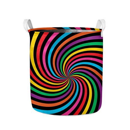 Rainbow Psychedelic Swirl Print Collapsible Laundry Basket