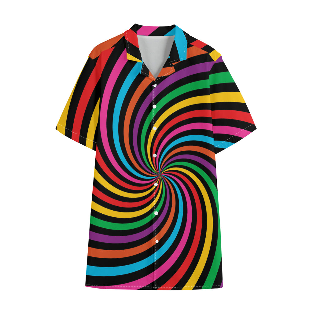 Rainbow Psychedelic Swirl Print Cotton Hawaiian Shirt