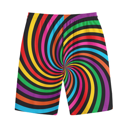 Rainbow Psychedelic Swirl Print Cotton Shorts