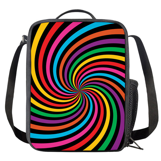Rainbow Psychedelic Swirl Print Crossbody Lunch Bag