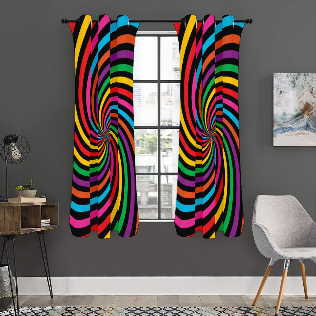 Rainbow Psychedelic Swirl Print Curtain