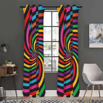 Rainbow Psychedelic Swirl Print Curtain
