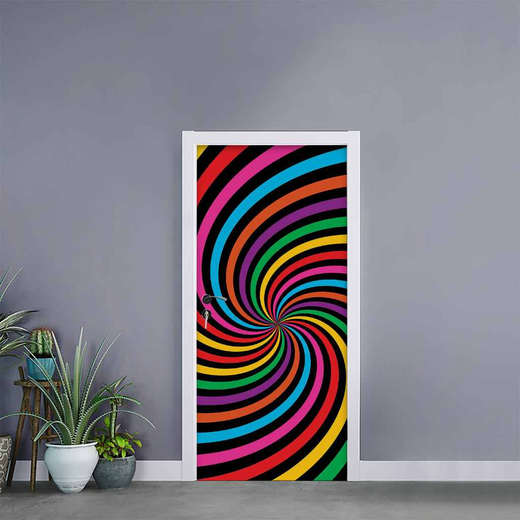 Rainbow Psychedelic Swirl Print Door Sticker