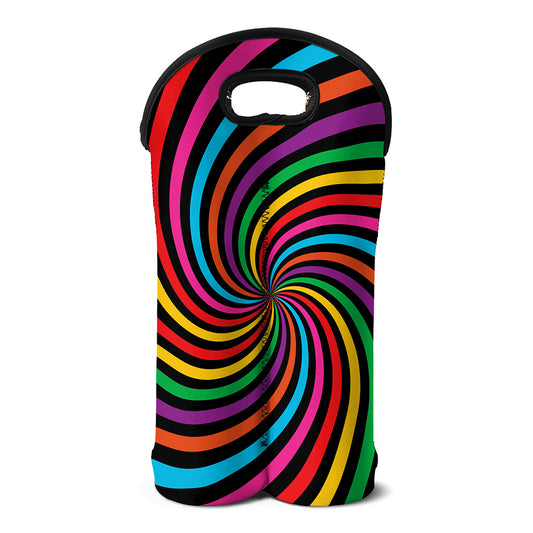 Rainbow Psychedelic Swirl Print Double Neoprene Wine Tote