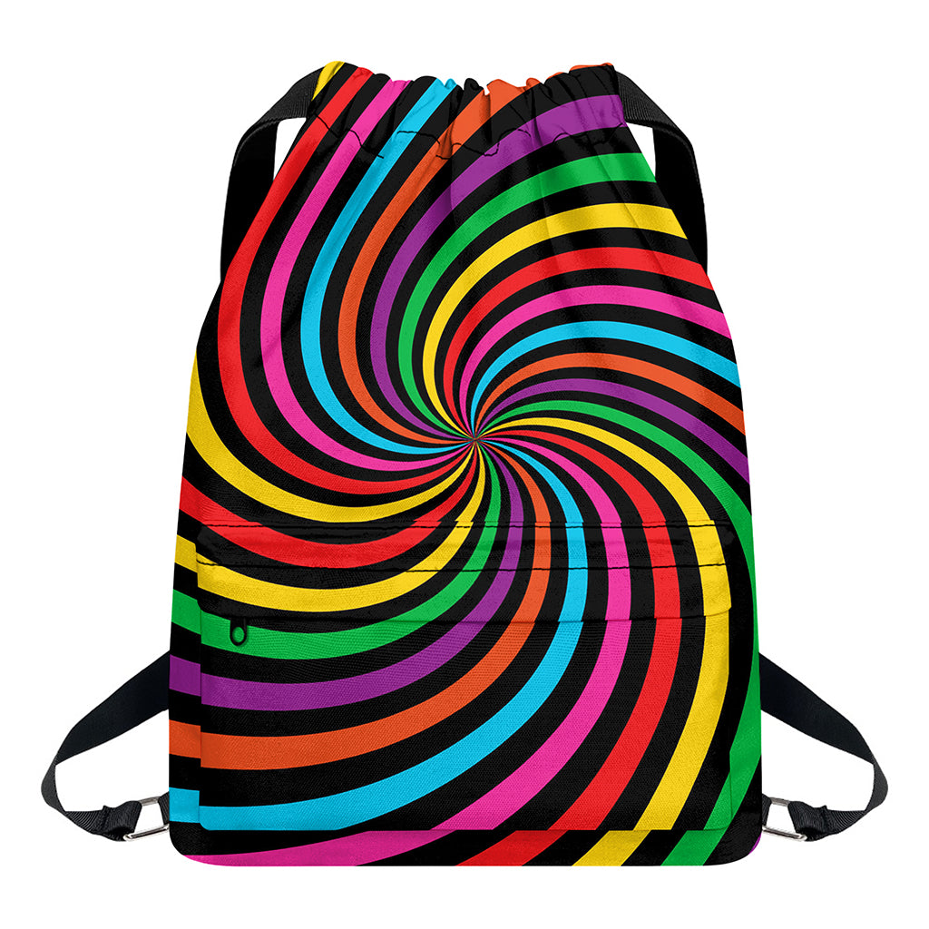 Rainbow Psychedelic Swirl Print Drawstring Backpack