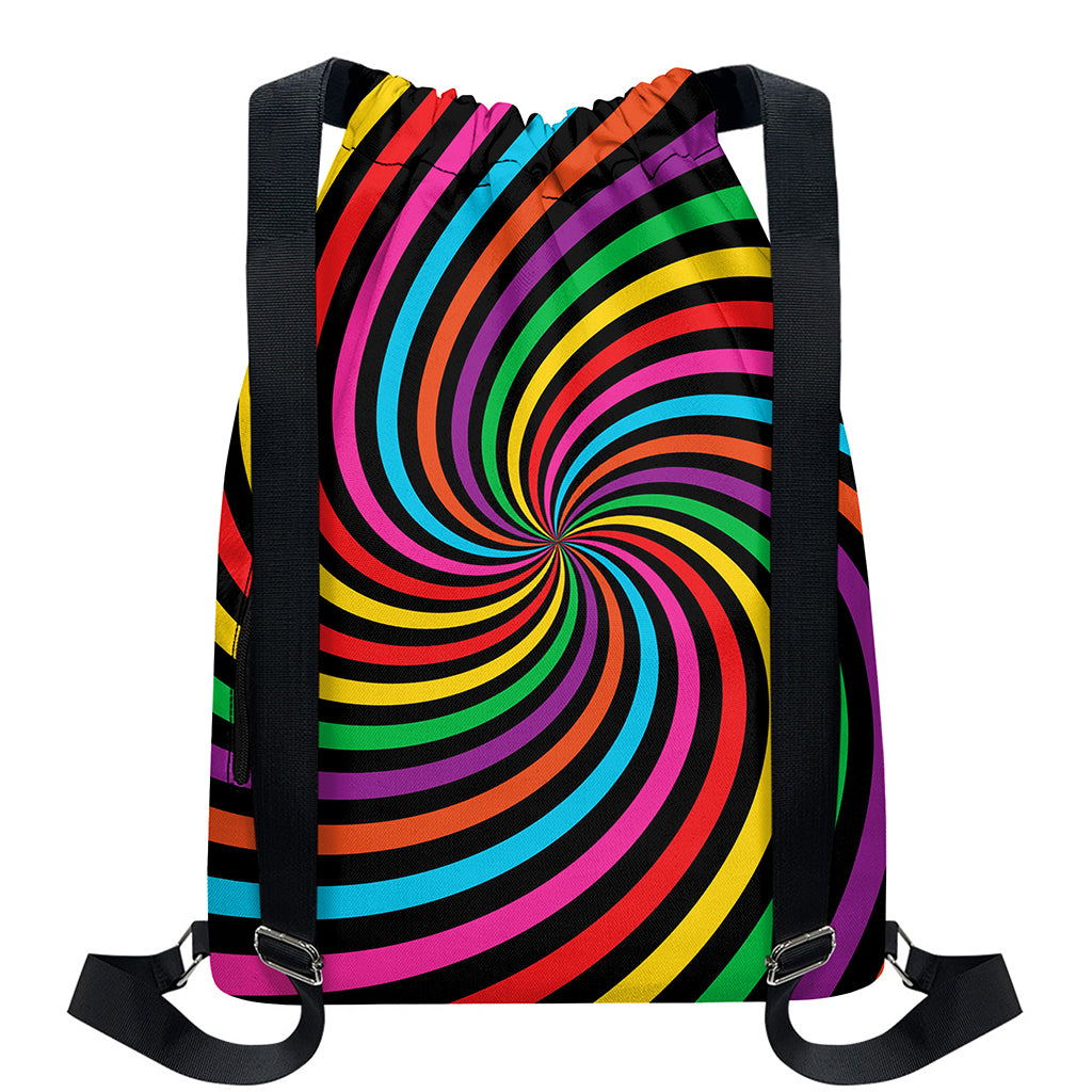 Rainbow Psychedelic Swirl Print Drawstring Backpack