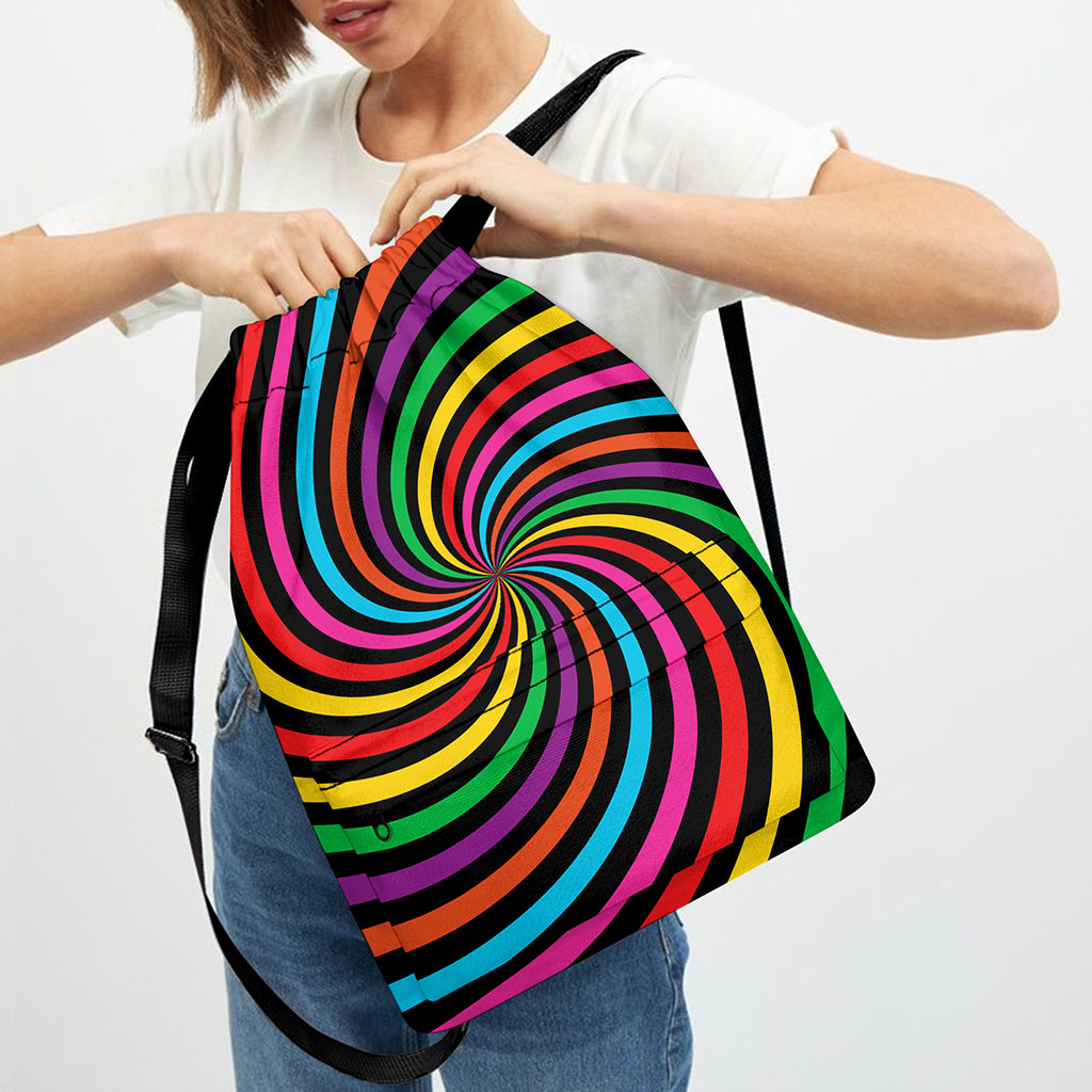 Rainbow Psychedelic Swirl Print Drawstring Backpack