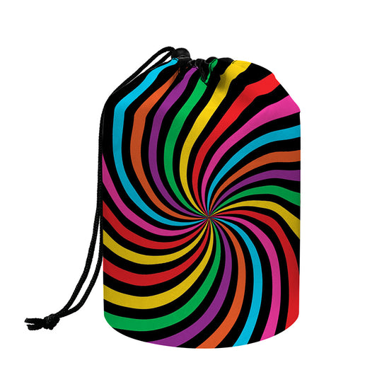 Rainbow Psychedelic Swirl Print Drawstring Makeup Bag