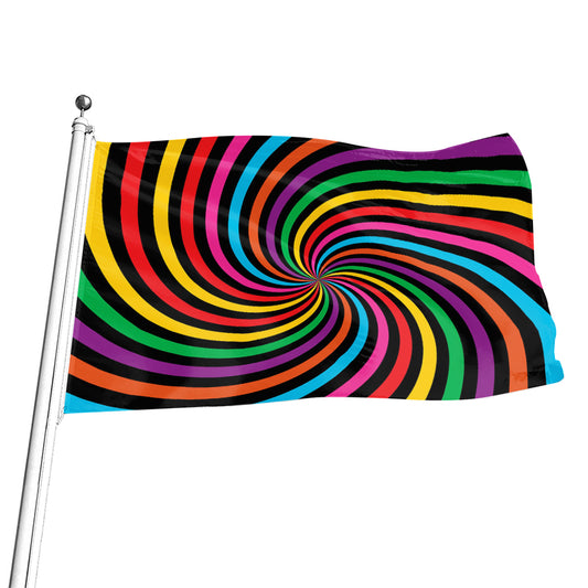 Rainbow Psychedelic Swirl Print Flag