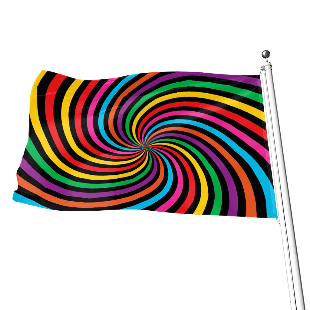 Rainbow Psychedelic Swirl Print Flag
