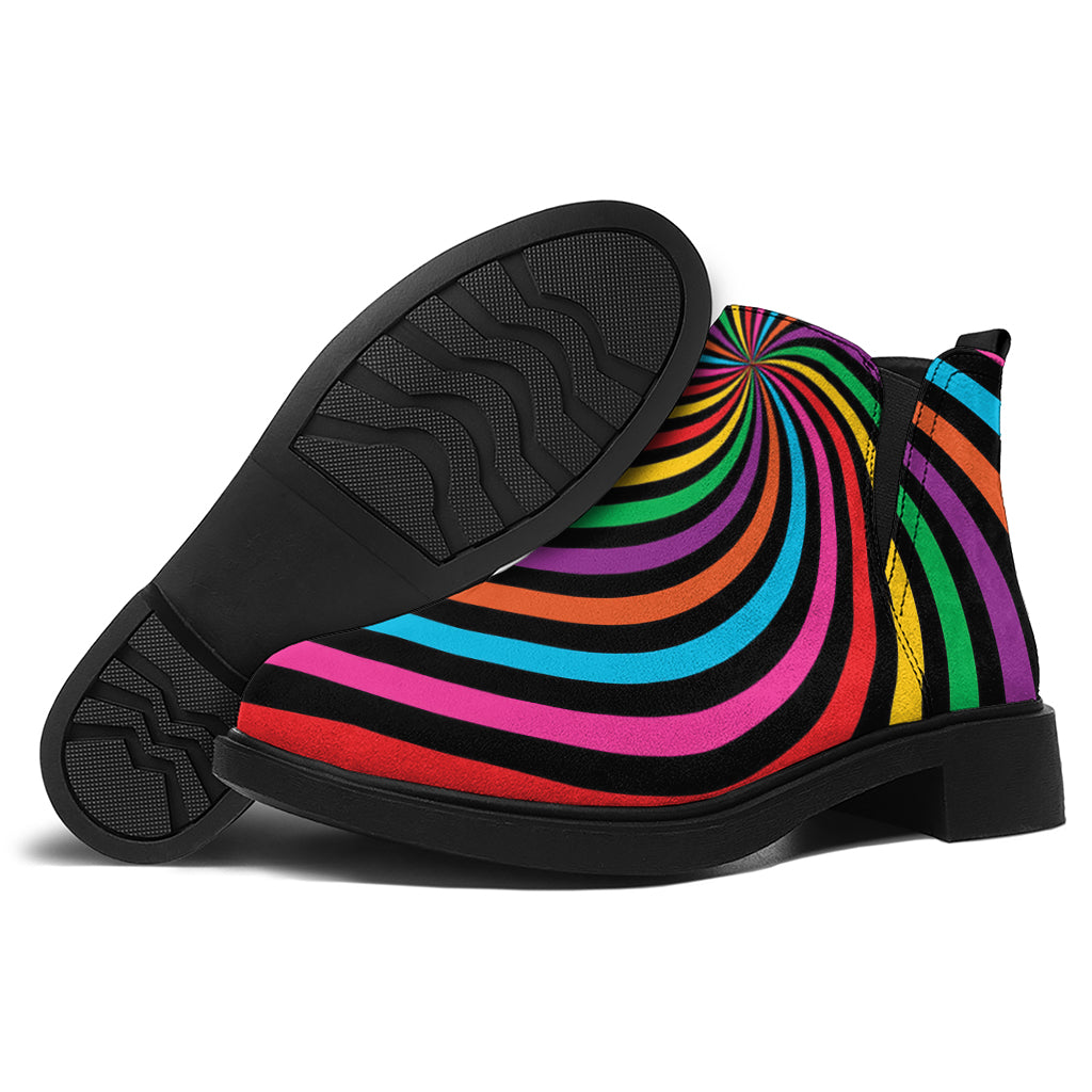 Rainbow Psychedelic Swirl Print Flat Ankle Boots