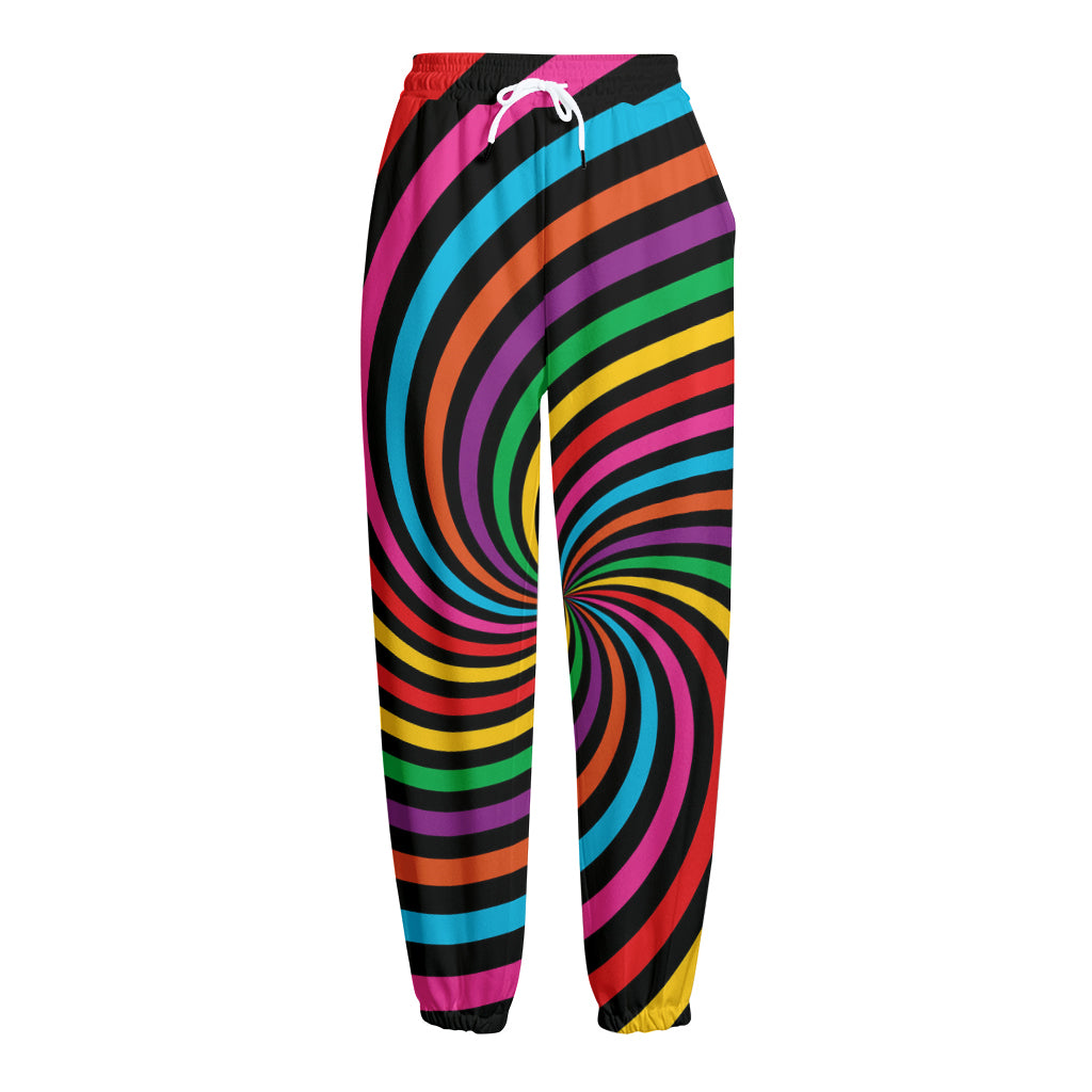 Rainbow Psychedelic Swirl Print Fleece Lined Knit Pants