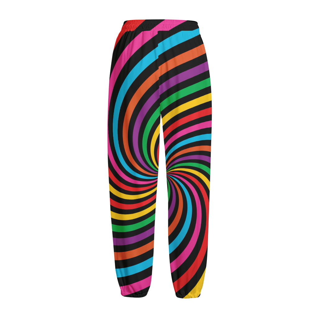 Rainbow Psychedelic Swirl Print Fleece Lined Knit Pants