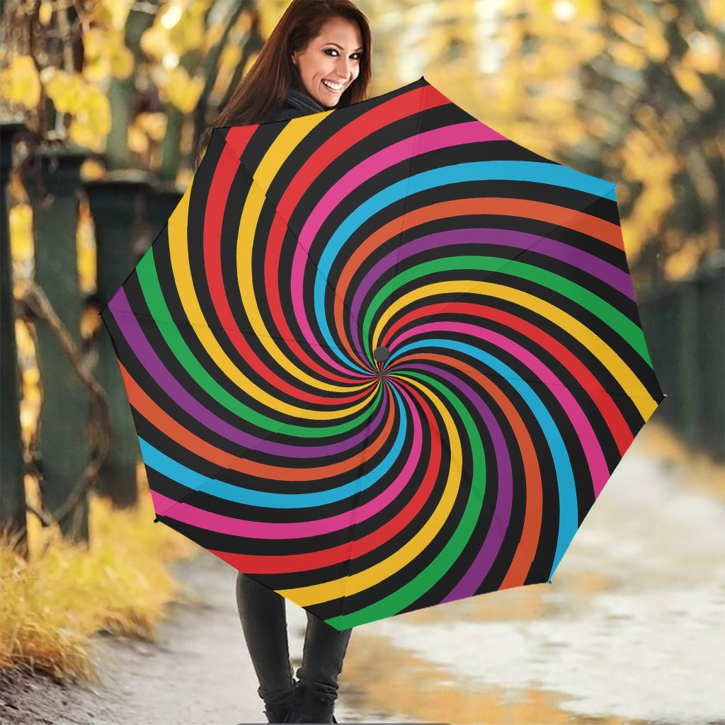 Rainbow Psychedelic Swirl Print Foldable Umbrella