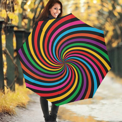 Rainbow Psychedelic Swirl Print Foldable Umbrella