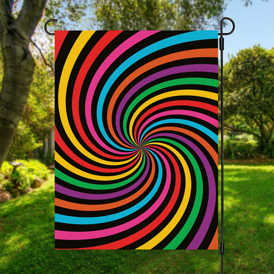 Rainbow Psychedelic Swirl Print Garden Flag