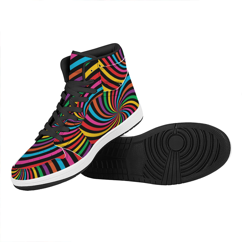 Rainbow Psychedelic Swirl Print High Top Leather Sneakers