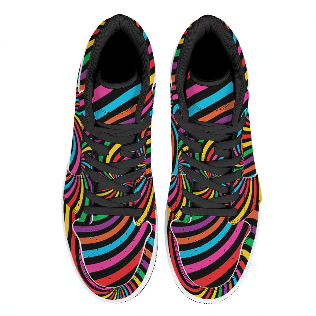Rainbow Psychedelic Swirl Print High Top Leather Sneakers